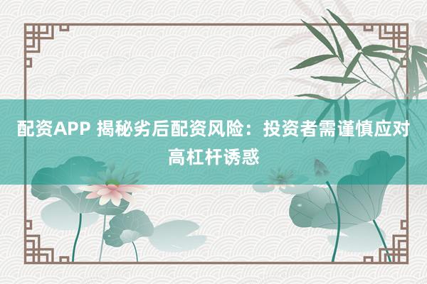 配资APP 揭秘劣后配资风险：投资者需谨慎应对高杠杆诱惑