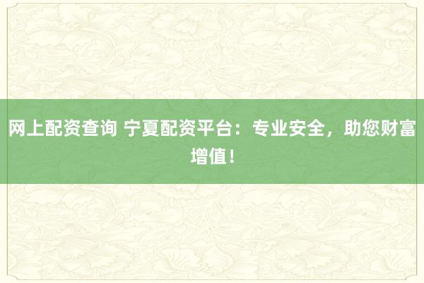 网上配资查询 宁夏配资平台：专业安全，助您财富增值！