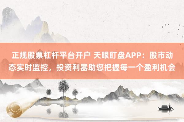 正规股票杠杆平台开户 天眼盯盘APP：股市动态实时监控，投资利器助您把握每一个盈利机会