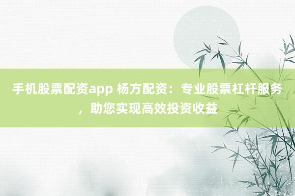 手机股票配资app 杨方配资：专业股票杠杆服务，助您实现高效投资收益