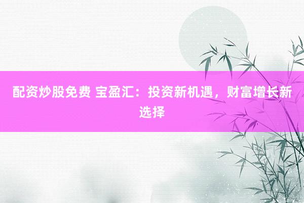 配资炒股免费 宝盈汇：投资新机遇，财富增长新选择