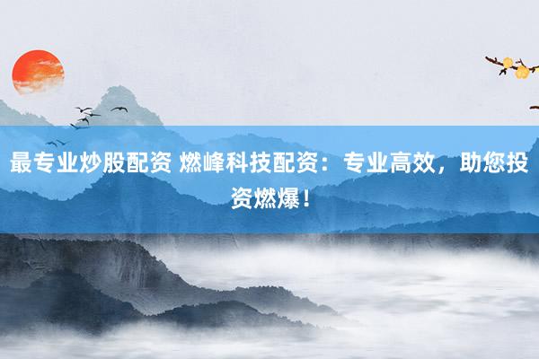 最专业炒股配资 燃峰科技配资：专业高效，助您投资燃爆！