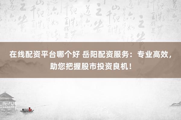 在线配资平台哪个好 岳阳配资服务：专业高效，助您把握股市投资良机！