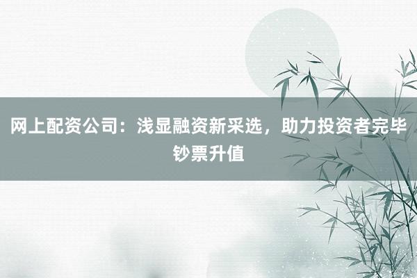 网上配资公司：浅显融资新采选，助力投资者完毕钞票升值