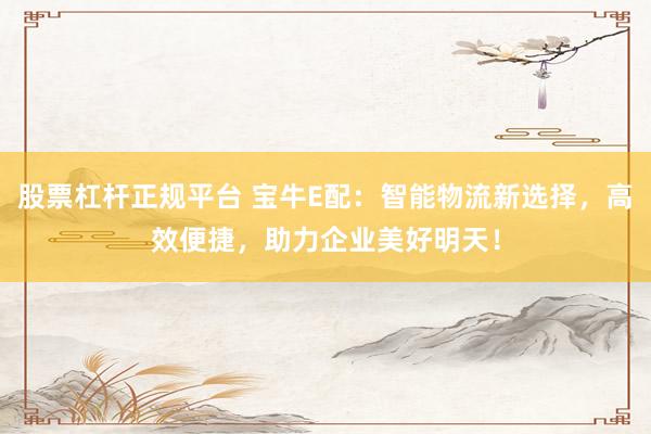 股票杠杆正规平台 宝牛E配：智能物流新选择，高效便捷，助力企业美好明天！