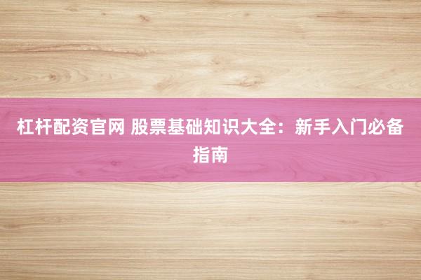 杠杆配资官网 股票基础知识大全：新手入门必备指南