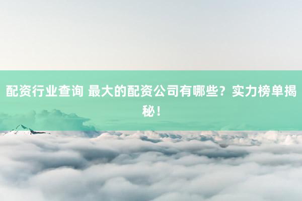 配资行业查询 最大的配资公司有哪些？实力榜单揭秘！